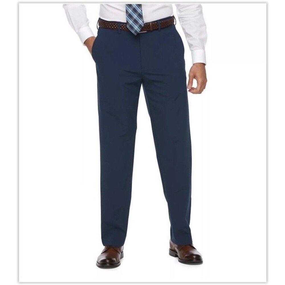 Croft & Barrow Easy Care Khaki Pants Pleated Classic Fit Men 38X32 Blue NEW